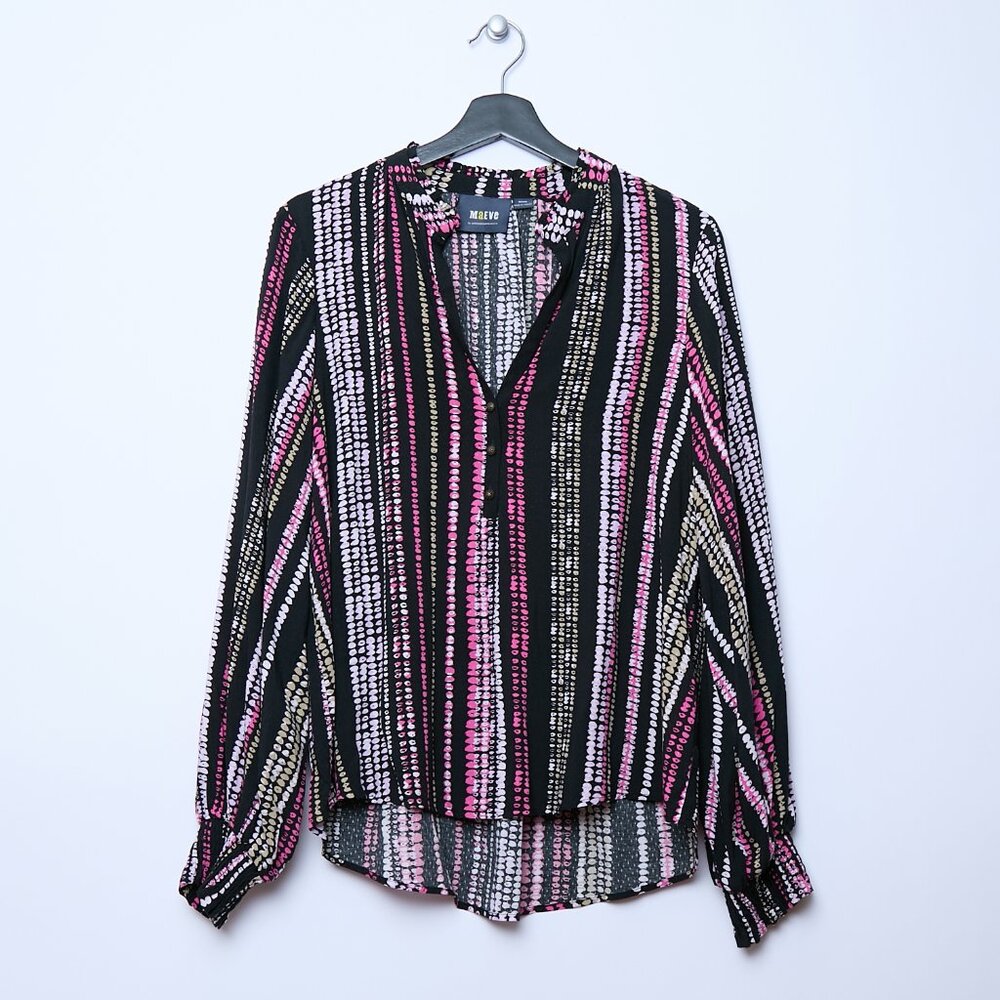 Maeve Anthropologie Colette Black Pink Peasant Loose Fit Balloon Slv Top M Boho